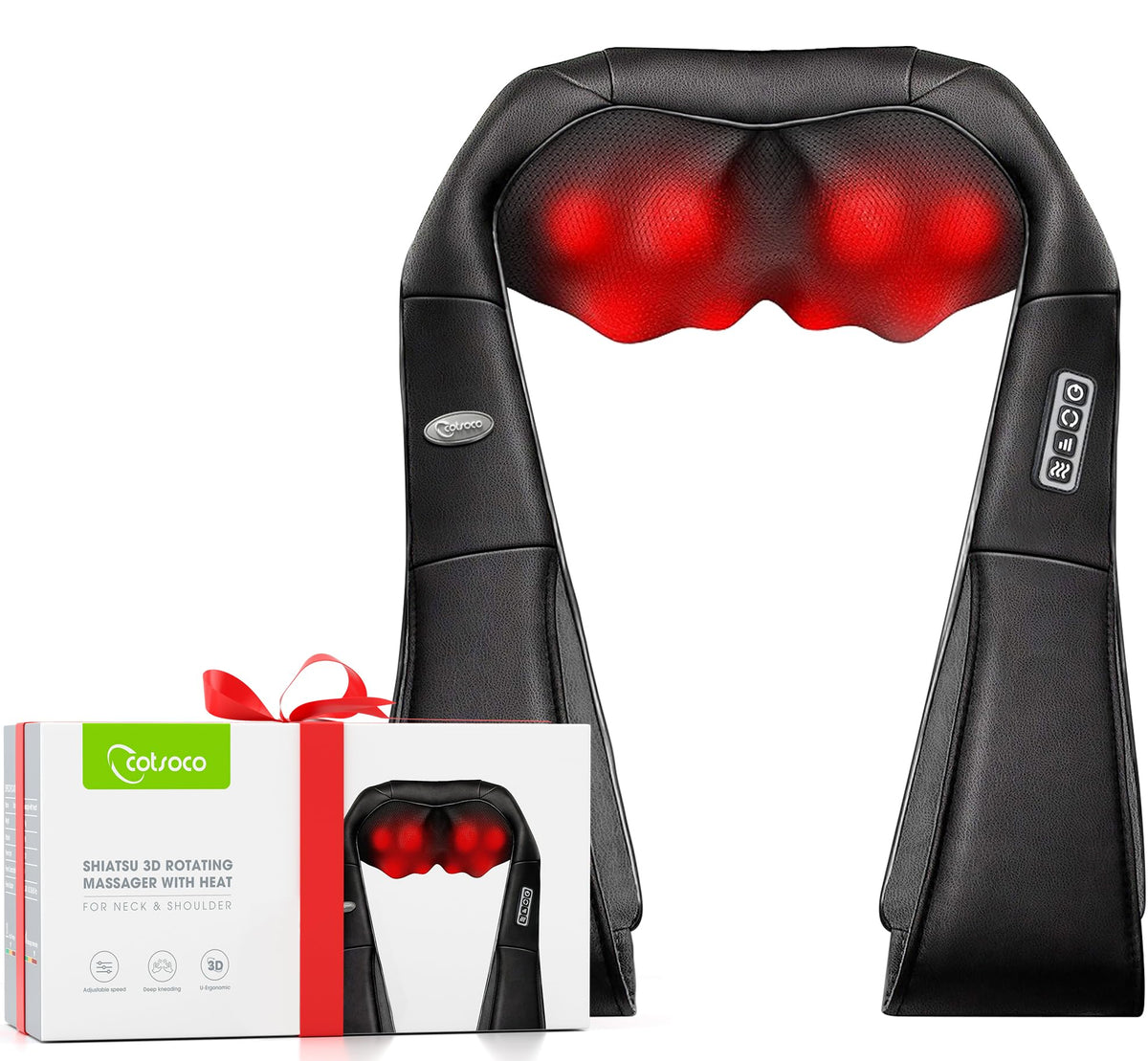 Cotsoco neck massager side view showing ergonomic design for home use.
