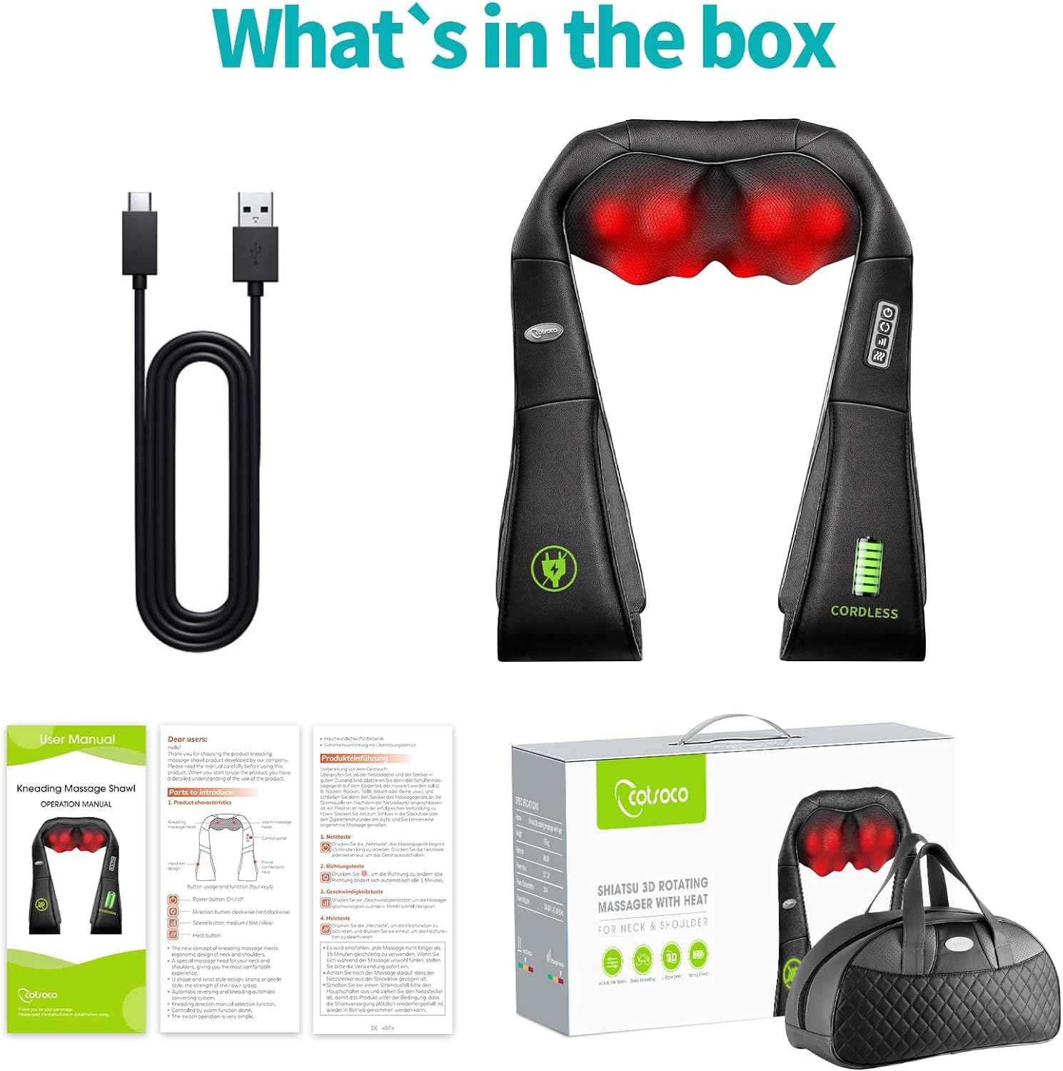 Applying Cotsoco massager to neck and shoulders for tension relief