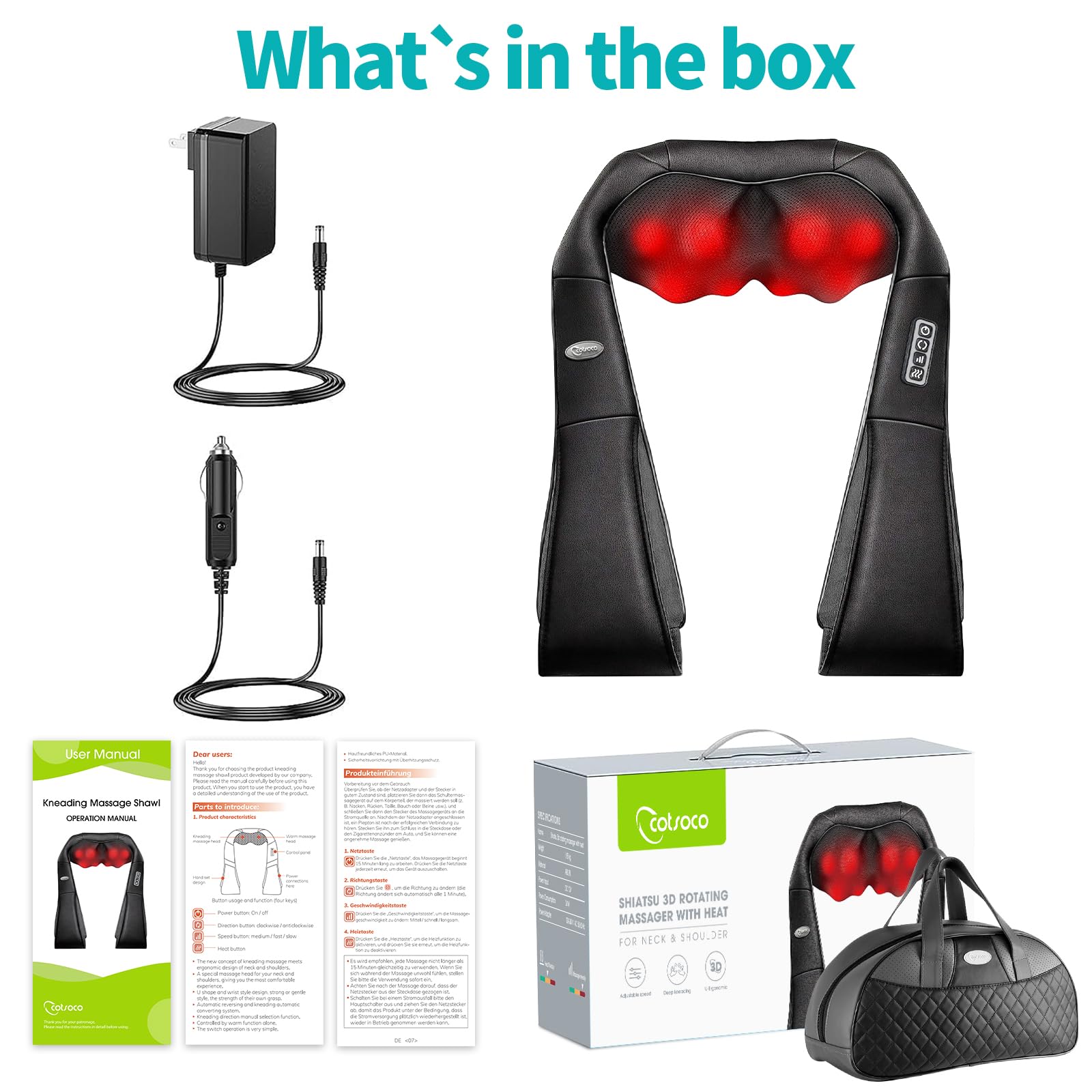 Gift-ready packaging for Cotsoco Shiatsu massager