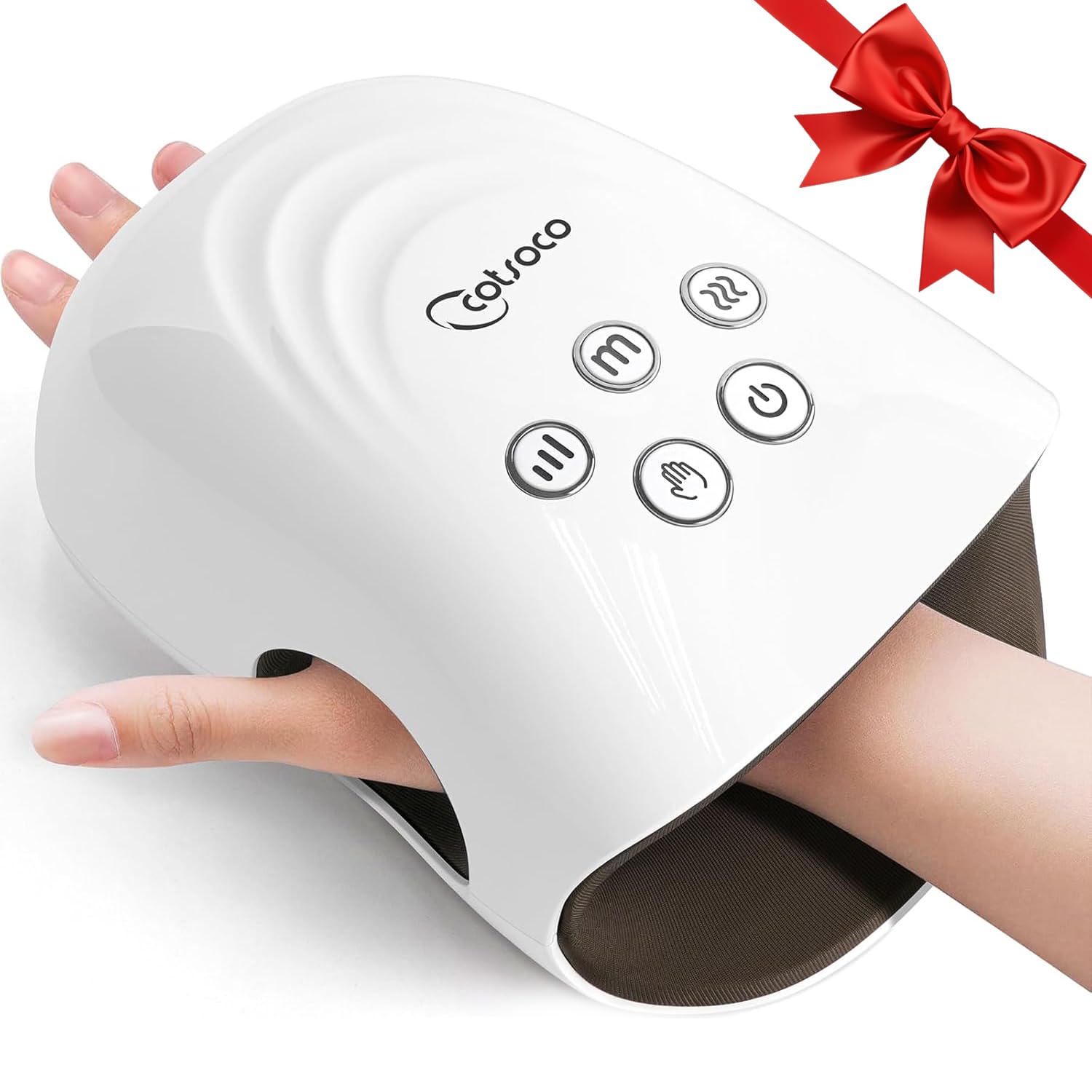 Cotsoco upgraded hand massager showing full hand fit for comfortable use