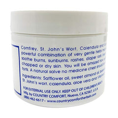 Country Comfort Comfrey Aloe Vera salve texture close-up highlights moisturizing skin care.