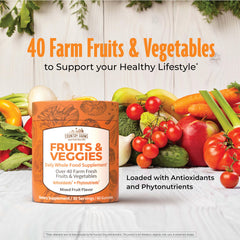 Country Farms Fruits and Veggies Gummies with spirulina and blueberries delivering natural nutrients.