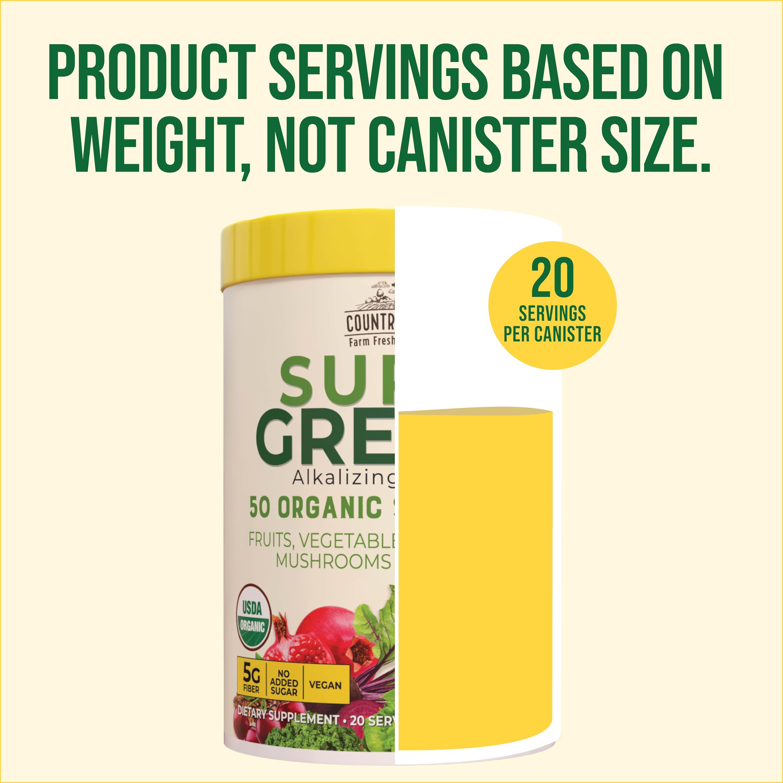 Country Farms Super Greens drink mix stores neatly for pantry use