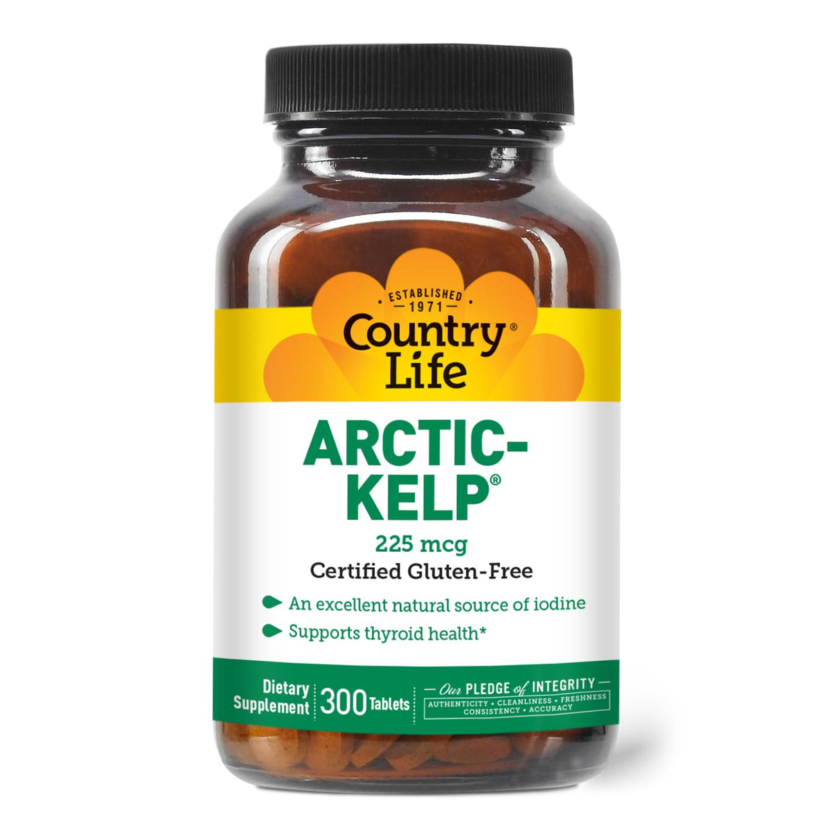 Country Life Arctic-Kelp bottle on white background highlighting convenient daily thyroid support