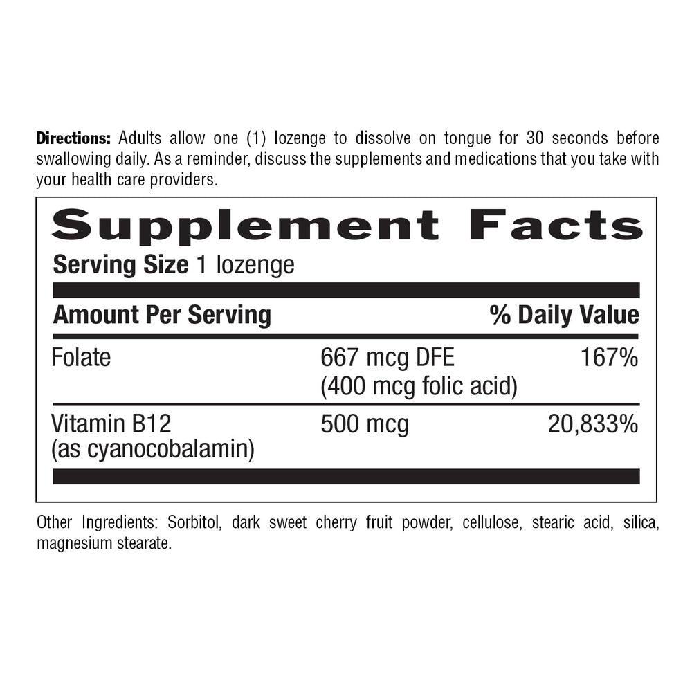 Country Life B12 with Folate packaging front reveals convenient 100 lozenges format