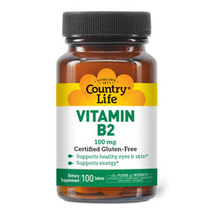 Country Life Vitamin B2 bottle front with riboflavin supplement for daily energy support