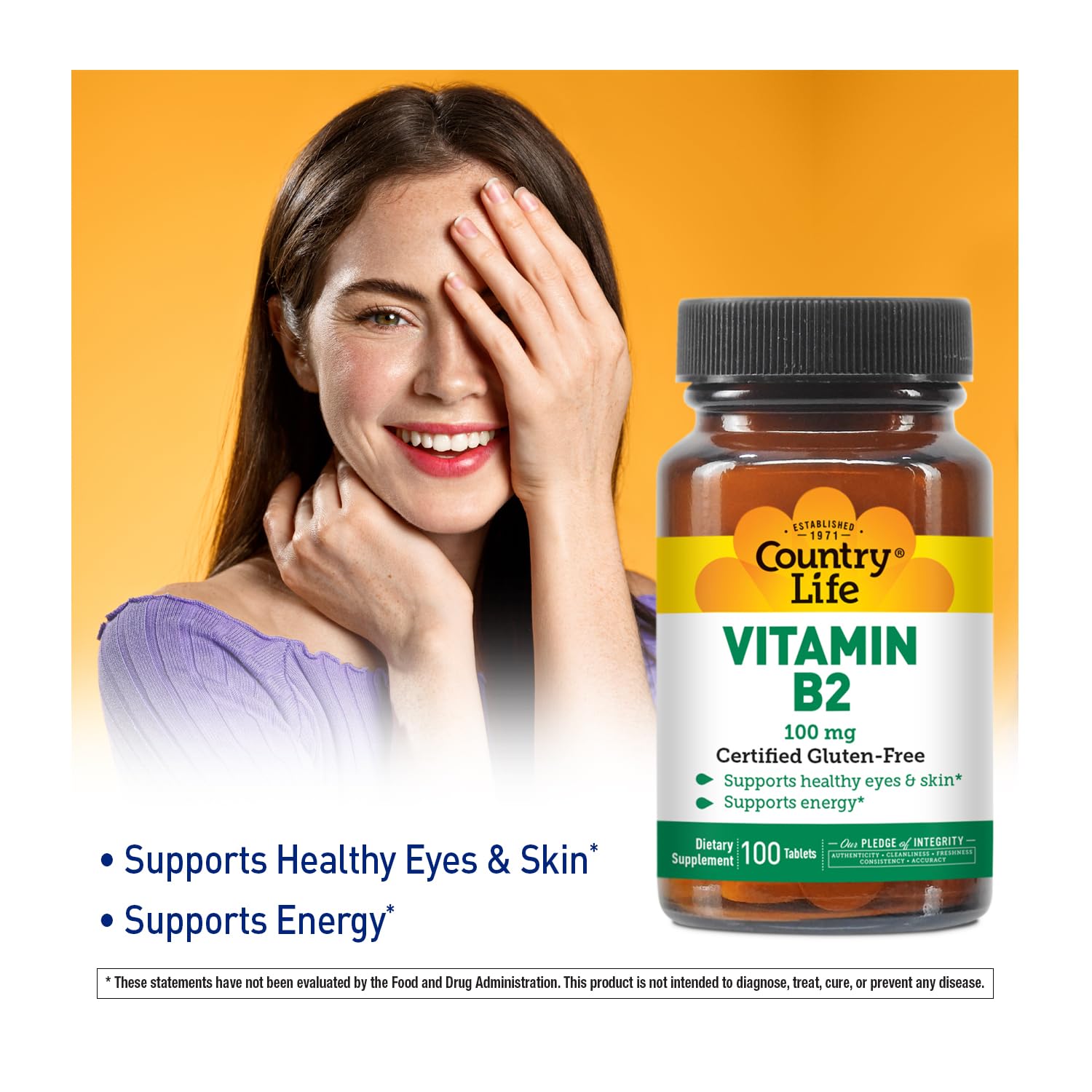 Country Life Vitamin B2 label closeup highlighting purity and quality