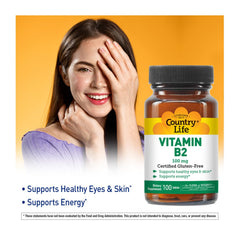 Country Life Vitamin B2 label closeup highlighting purity and quality