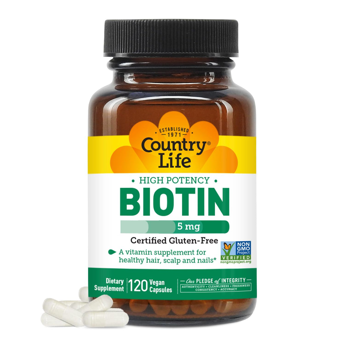 Country Life Biotin High Potency bottle for hair, skin, and nails health.