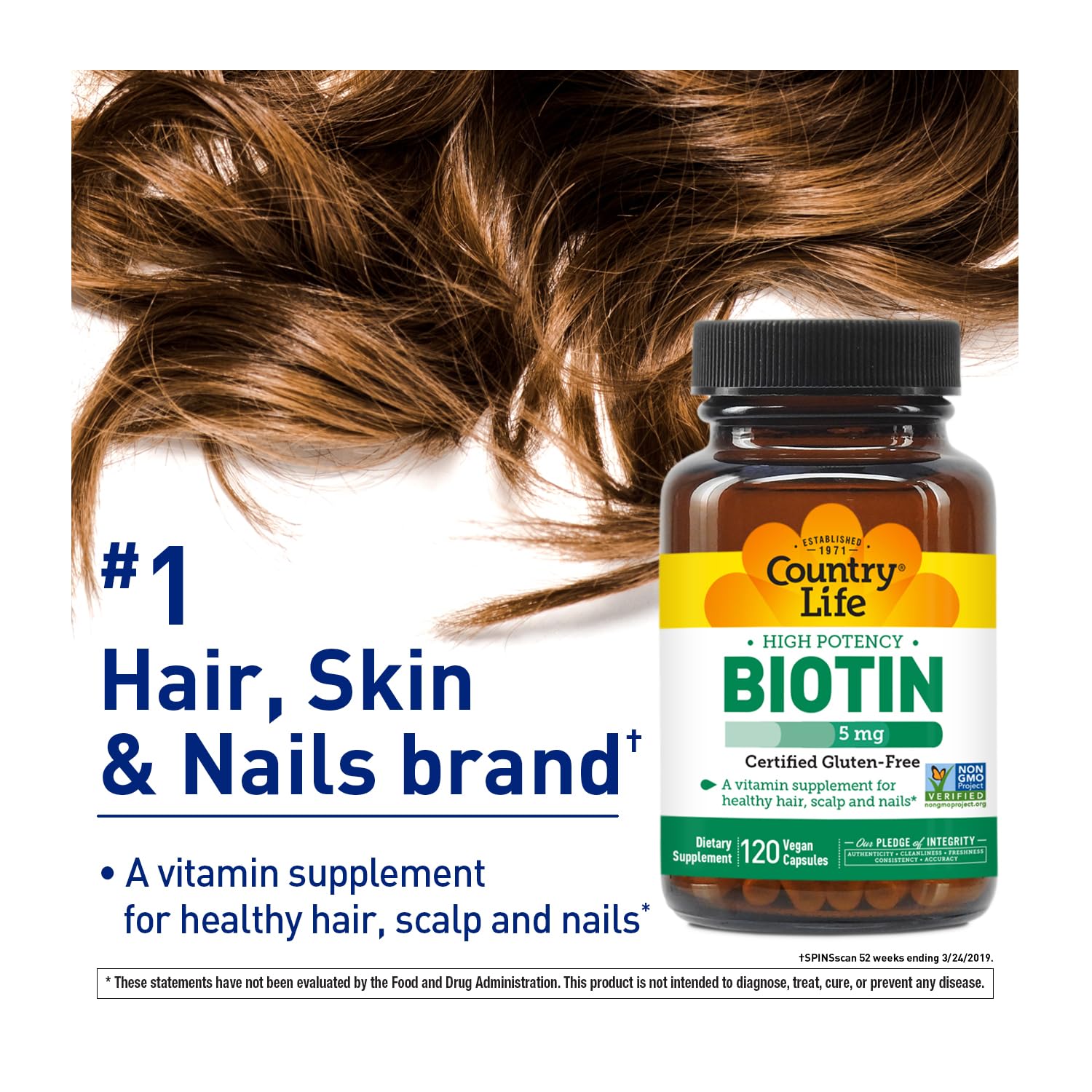 Cap of Country Life Biotin High Potency bottle ready for daily use.