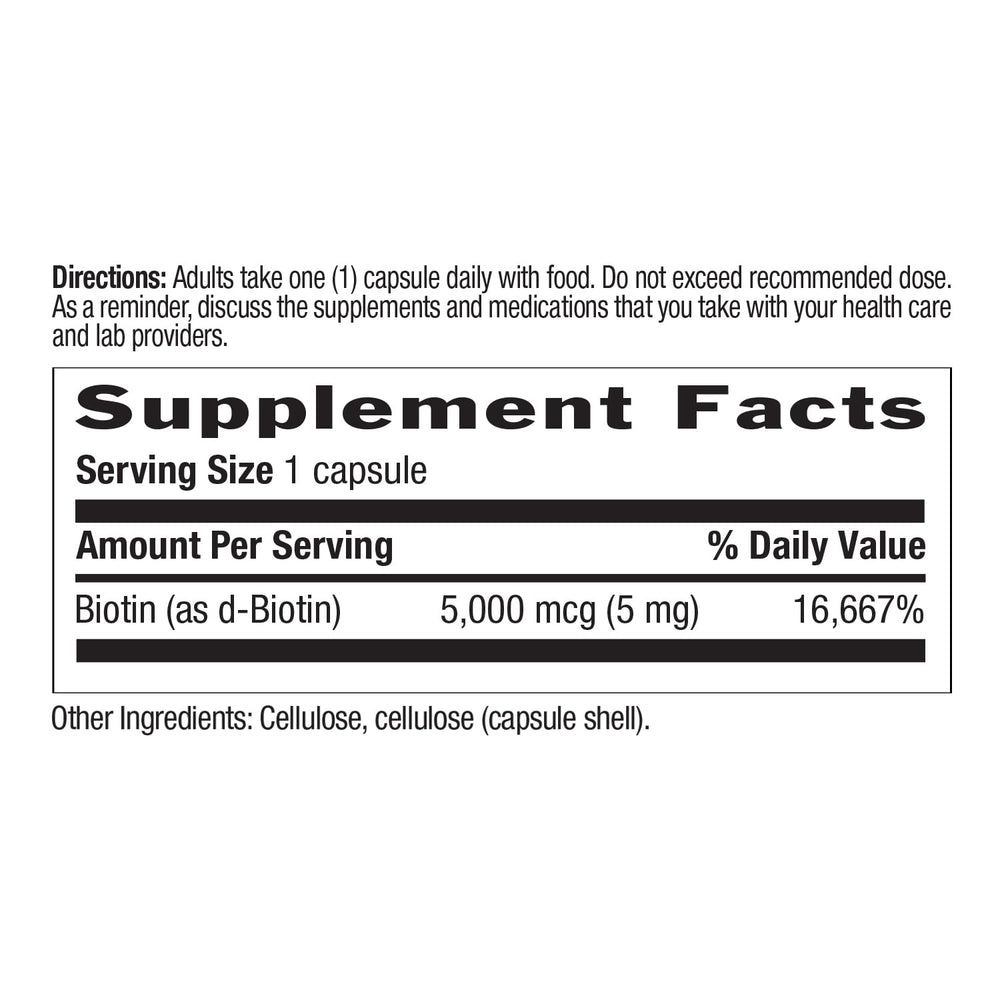 Gluten-free vegan and kosher Pareve certifications on Country Life Biotin High Potency.