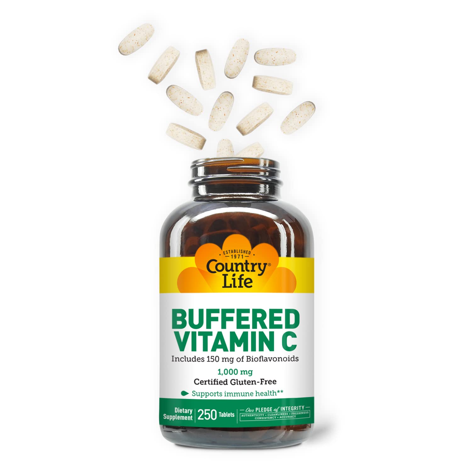 Country Life Buffered Vitamin C vegan capsules showcase plant-based option.