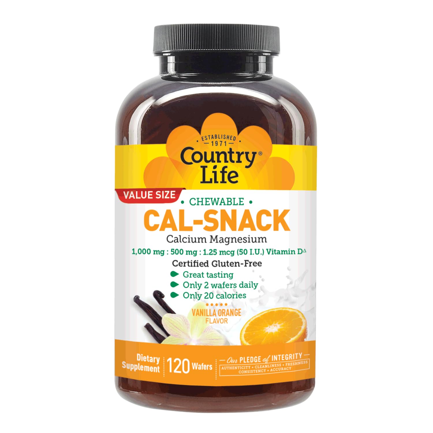 Vanilla orange flavor on the Cal-Snack wafer surface