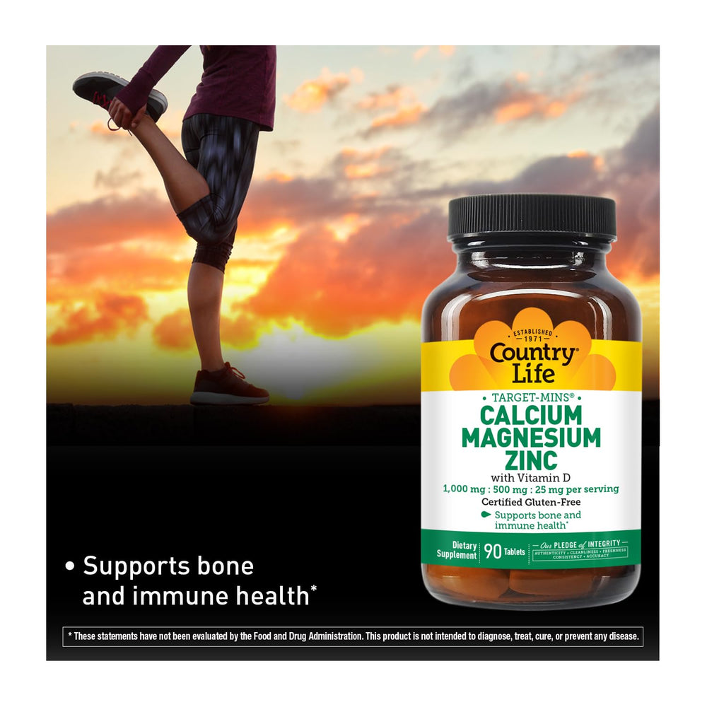 Country Life calcium capsules close-up emphasizing absorption for daily use.