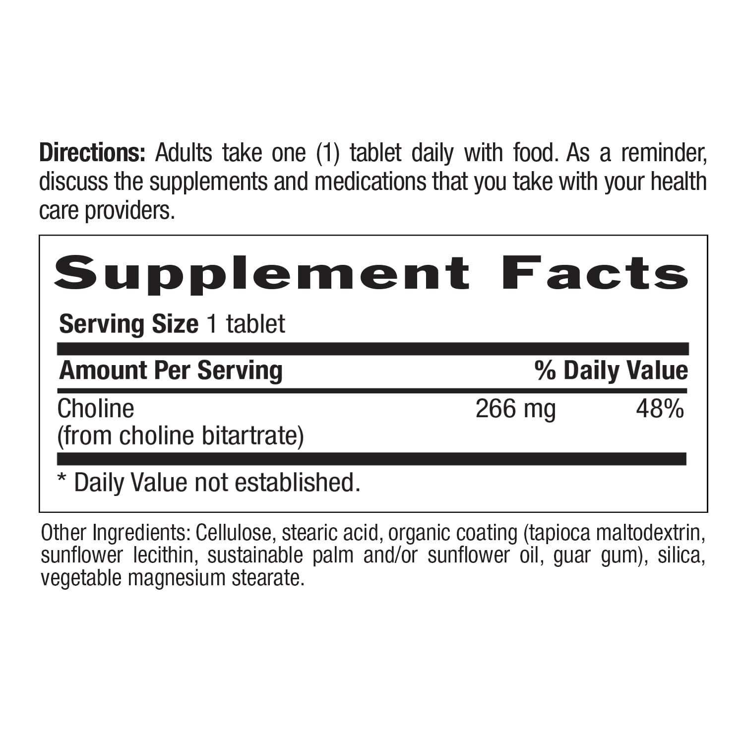 GFCO gluten-free certification badge on Country Life Choline 266mg.