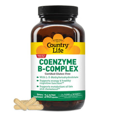 Country Life Coenzyme B-Complex bottle cap with easy-dose capsules for daily energy support