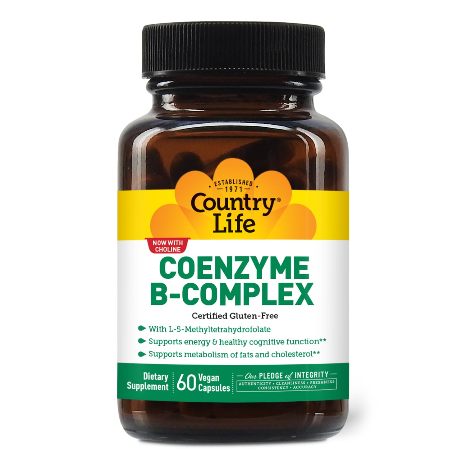 Country Life Coenzyme B-Complex bottle front, vegan and gluten-free, for daily energy support.
