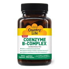 Country Life Coenzyme B-Complex bottle front, vegan and gluten-free, for daily energy support.