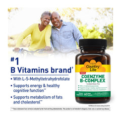 Country Life Coenzyme B-Complex capsules closeup, easy-to-swallow design for everyday wellness.