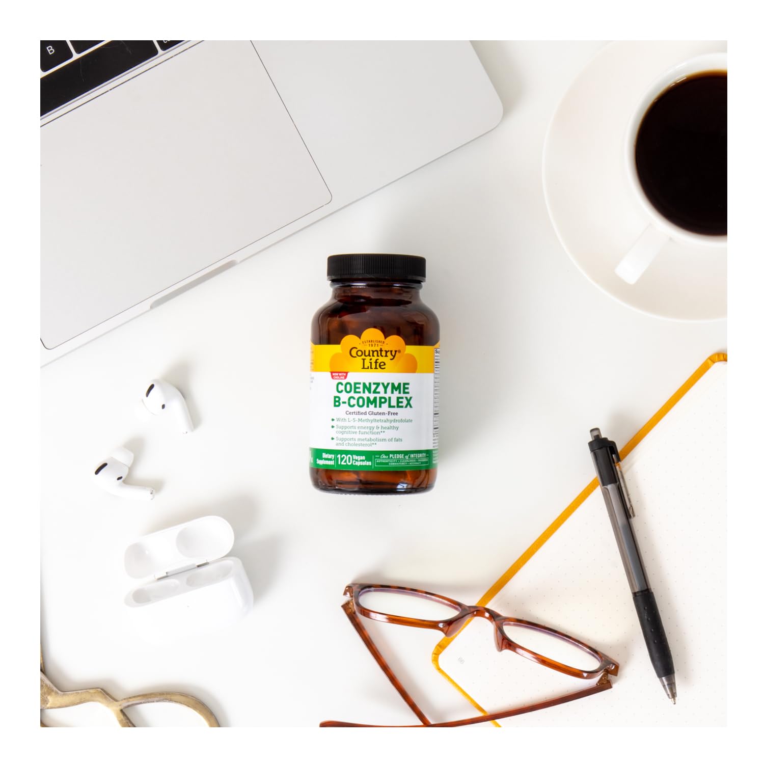 Country Life Coenzyme B-Complex capsules ready for easy daily dosing.