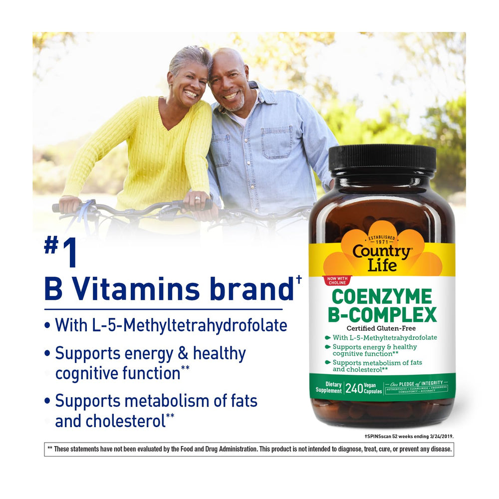 Country Life Coenzyme B-Complex close-up of capsules showing smooth texture for swallowing ease