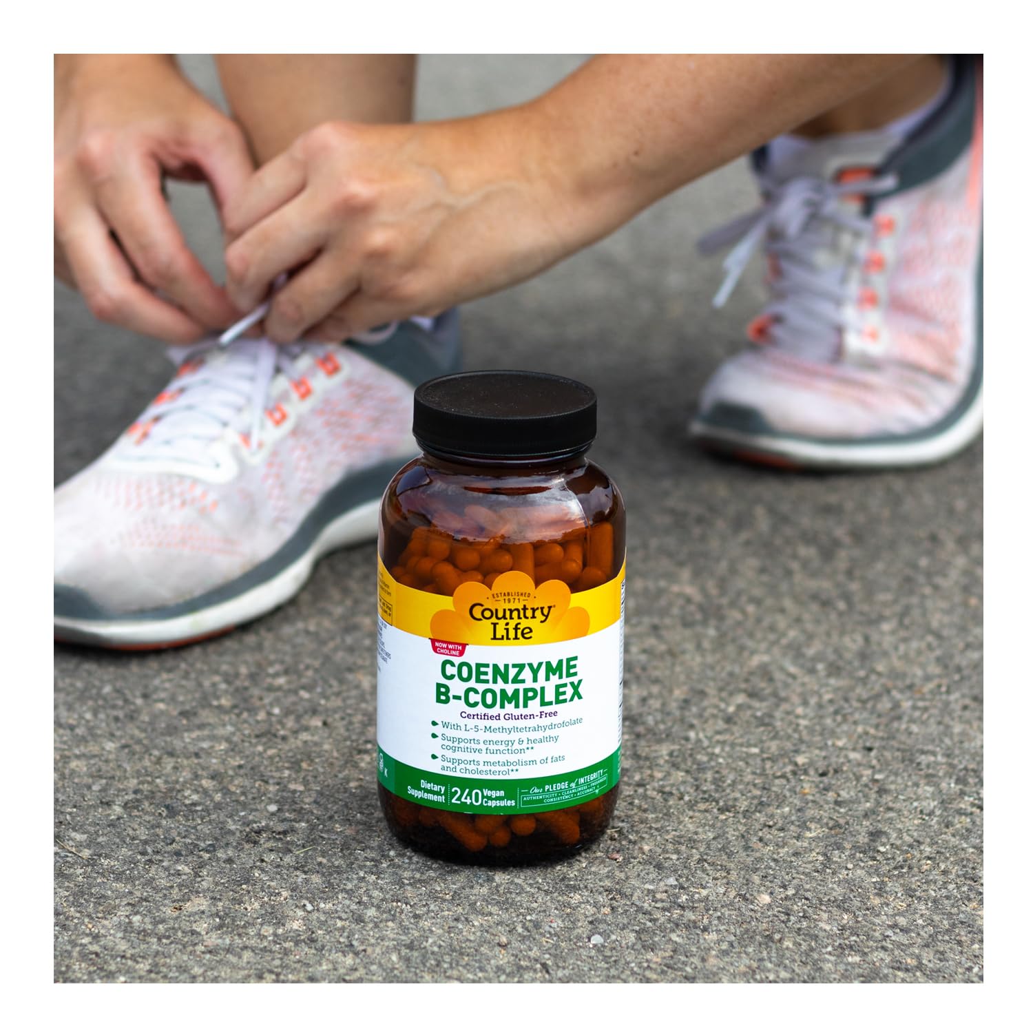 Country Life Coenzyme B-Complex label highlights methylfolate and choline ingredients