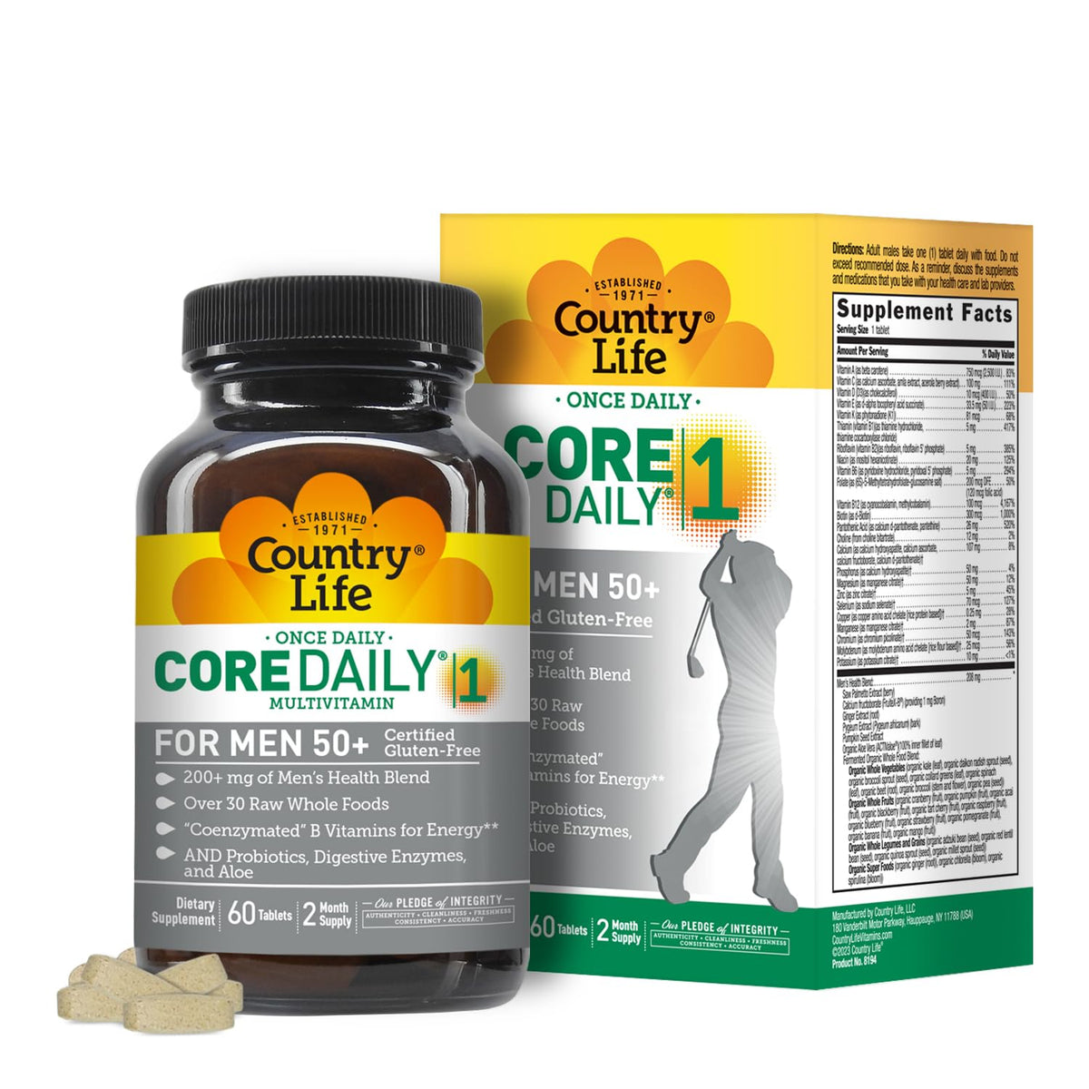 Country Life CORE Daily-1 Men 50+ bottle front view highlighting daily energy support