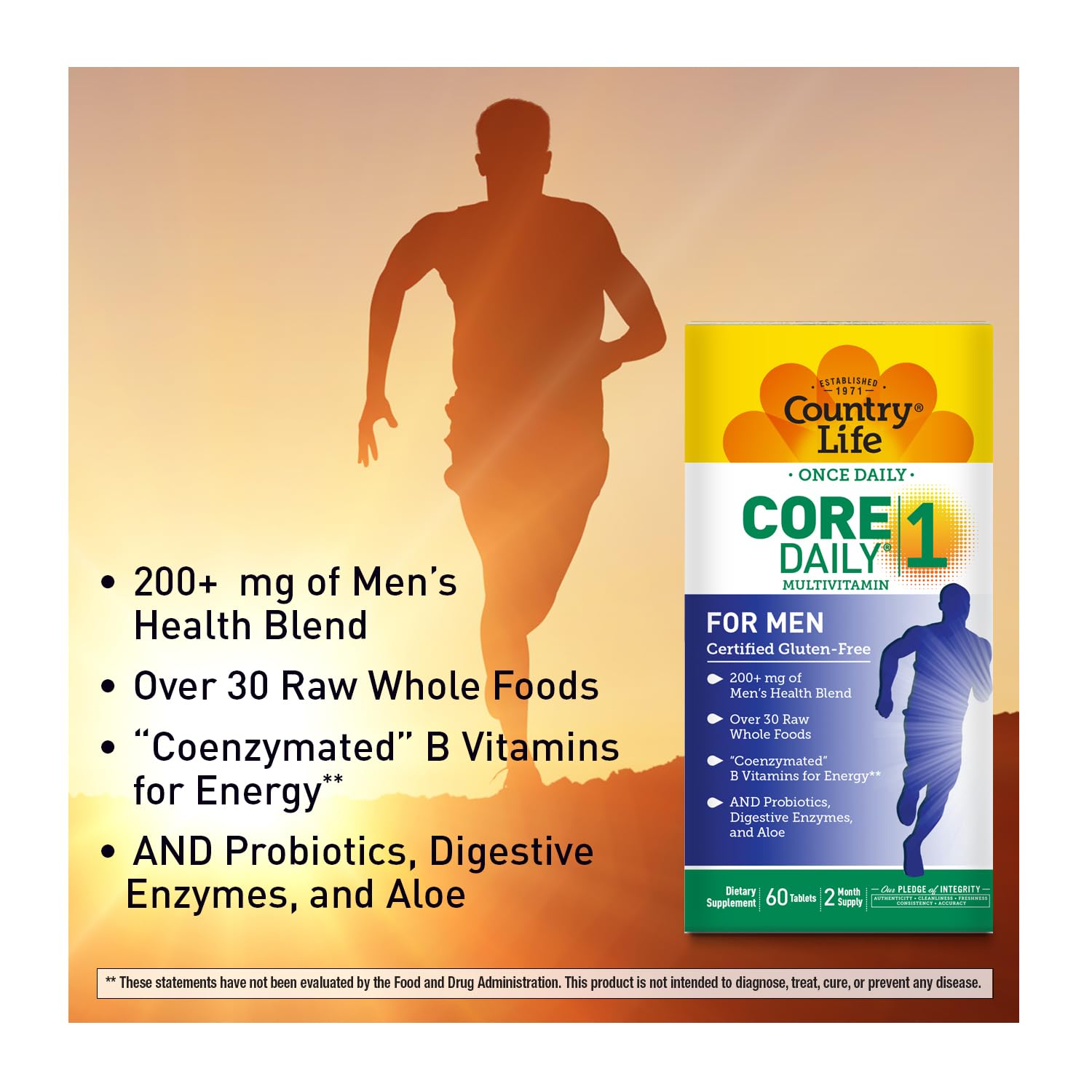 Country Life Core Daily-1 for Men tomato lycopene encapsulation suggests antioxidant support.