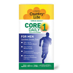 Country Life Core Daily-1 for Men bottle includes saw palmetto and pumpkin seed ingredients.