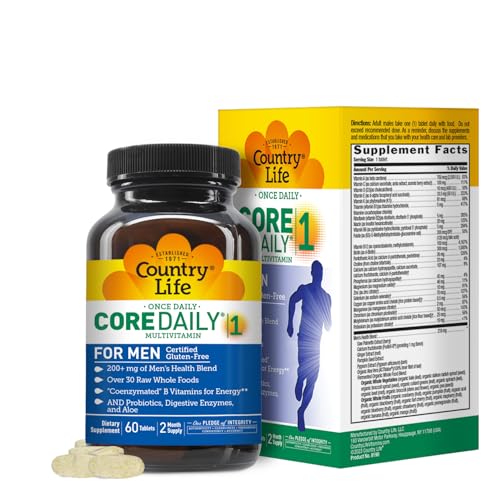 Country Life Core Daily-1 for Men tablet close-up highlights one-a-day format.