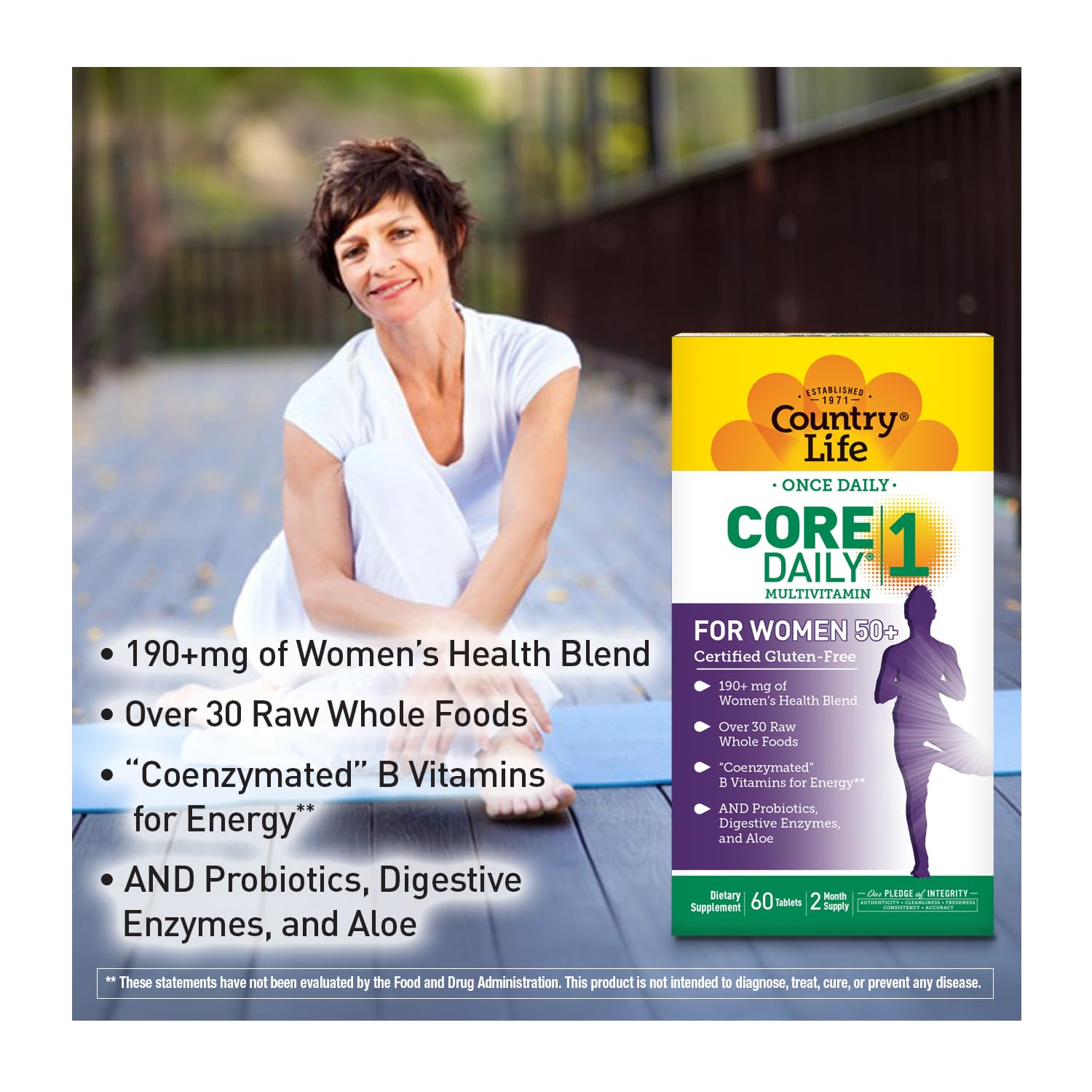 Country Life CORE Daily-1 bottle pouring pills for easy daily energy support