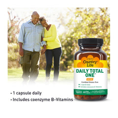 Country Life Daily Total One bottle label closeup shows vegan and gluten-free formulation.