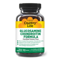 Country Life Glucosamine Chondroitin label close-up highlighting joint-support ingredients.