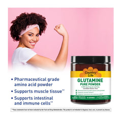 Country Life Glutamine Pure scoop; easy pre- or post-workout amino acid boost.