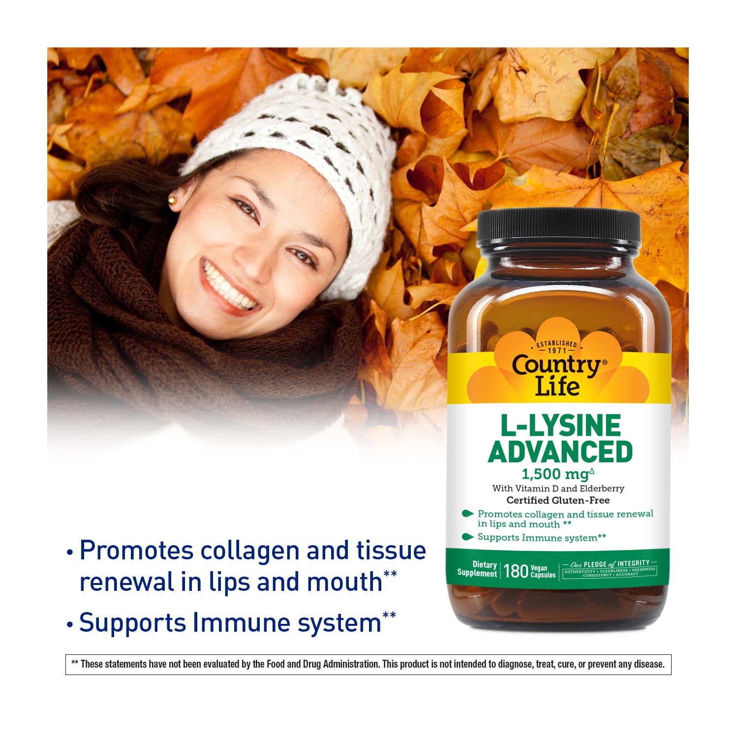 Country Life gluten-free vegan non-GMO certifications on bottle label.