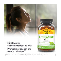 Country Life L-Theanine mint-flavored chewables pack for daily use.