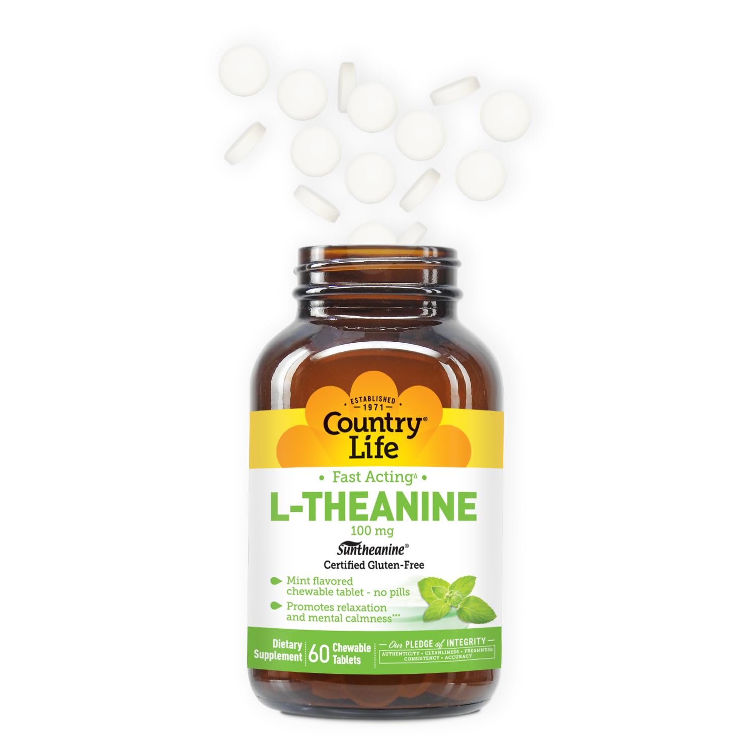 Country Life L-Theanine Suntheanine formula label focus.