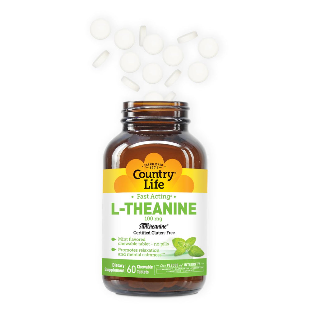 Country Life L-Theanine Suntheanine formula label focus.