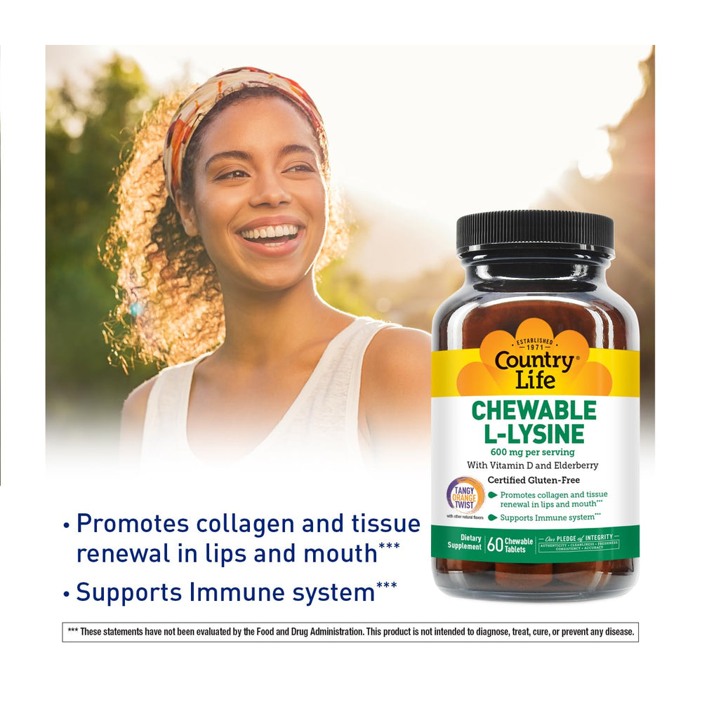 Country Life lysine aids renewal of lip and mouth tissue.
