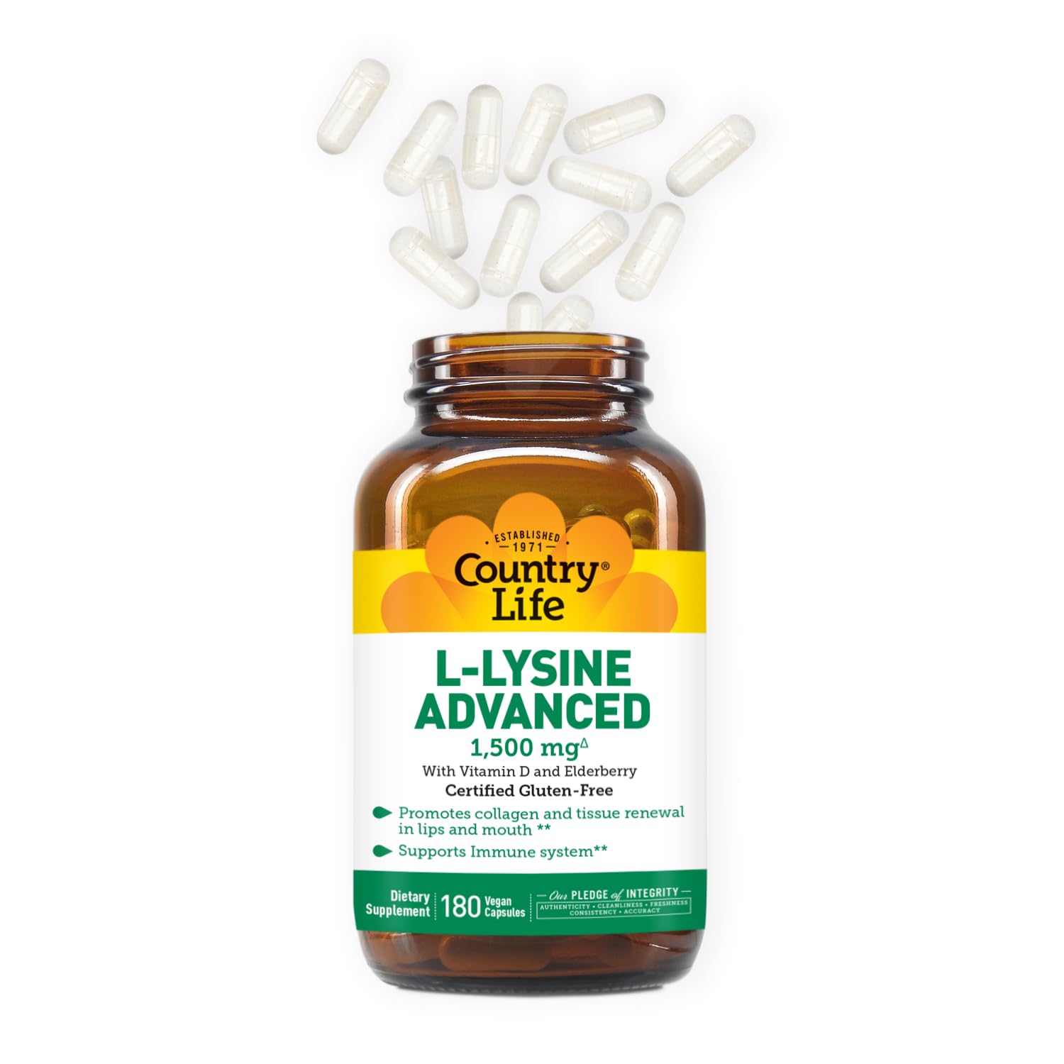 Country Life lysine with vitamin D and elderberry for immune support.