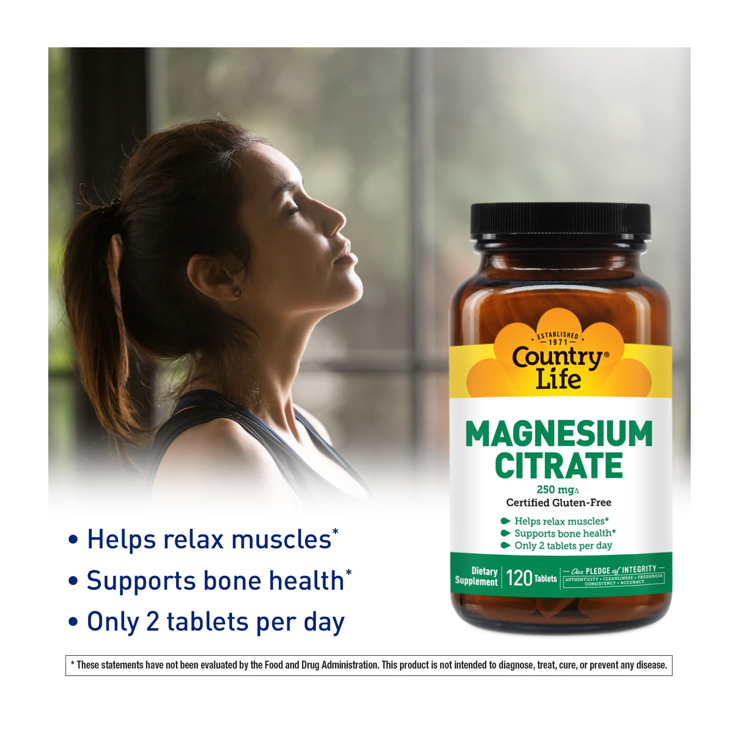 Country Life Magnesium Citrate bottle label emphasizes heart rhythm support.
