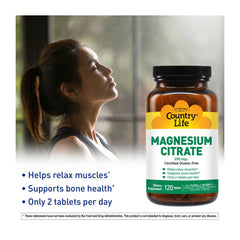 Country Life Magnesium Citrate bottle label emphasizes heart rhythm support.