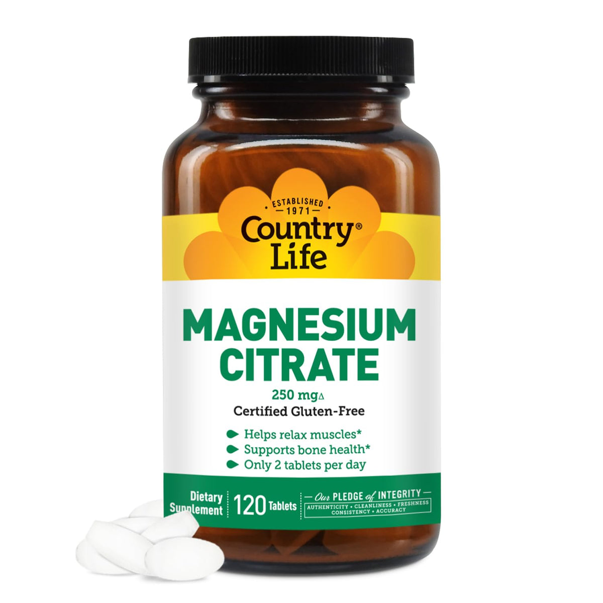 Country Life Magnesium Citrate bottle with 120 tablets for daily energy support.