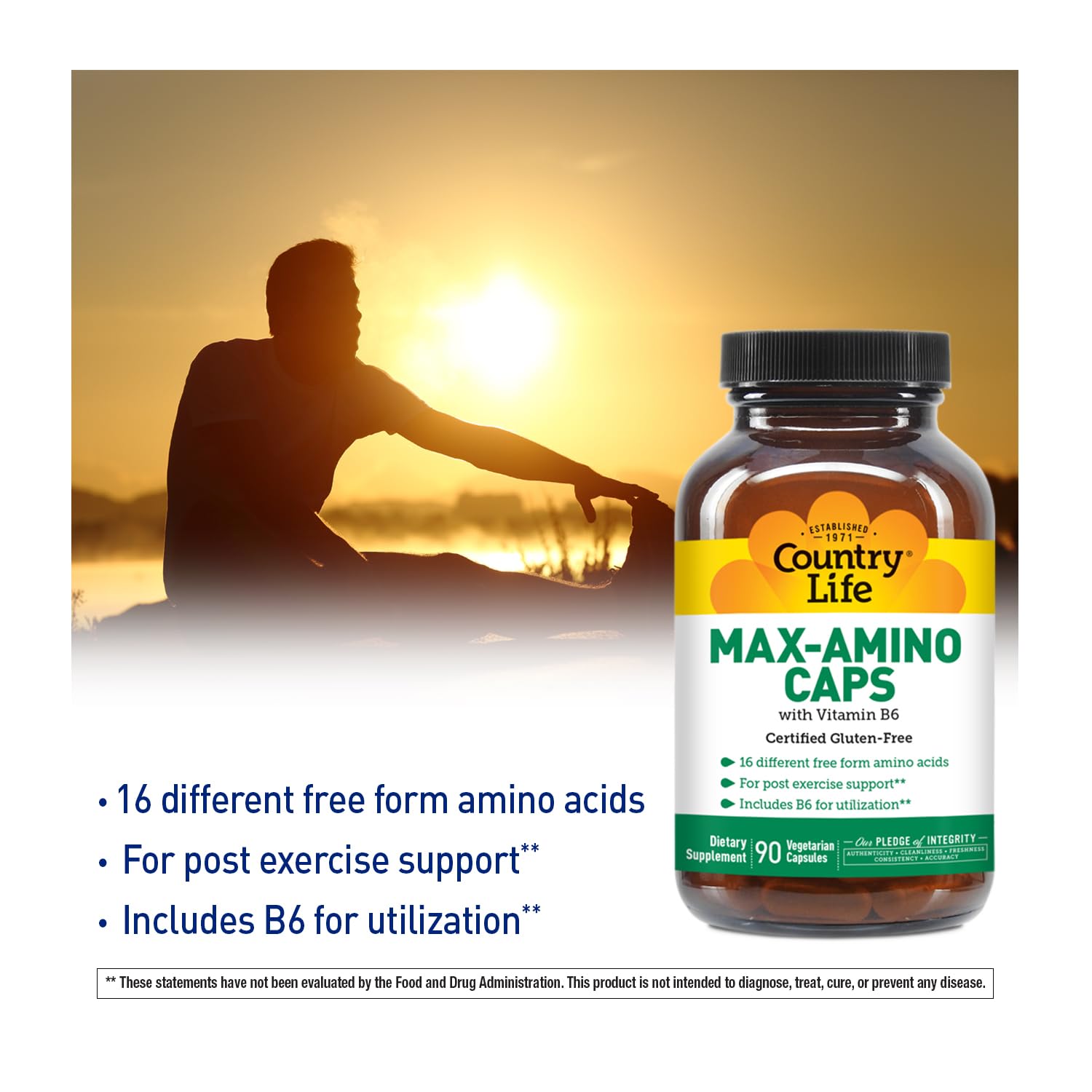 Country Life Maxi-Amino 16 bottle label detail features B-6 info