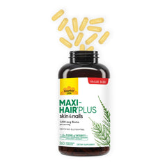 Country Life Maxi-Hair Plus label back highlights gluten-free and vegetarian certification