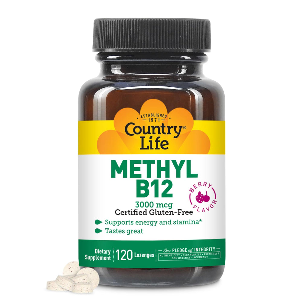 Country Life Methyl B12 Lozenges berry flavor bottle supports convenient daily energy