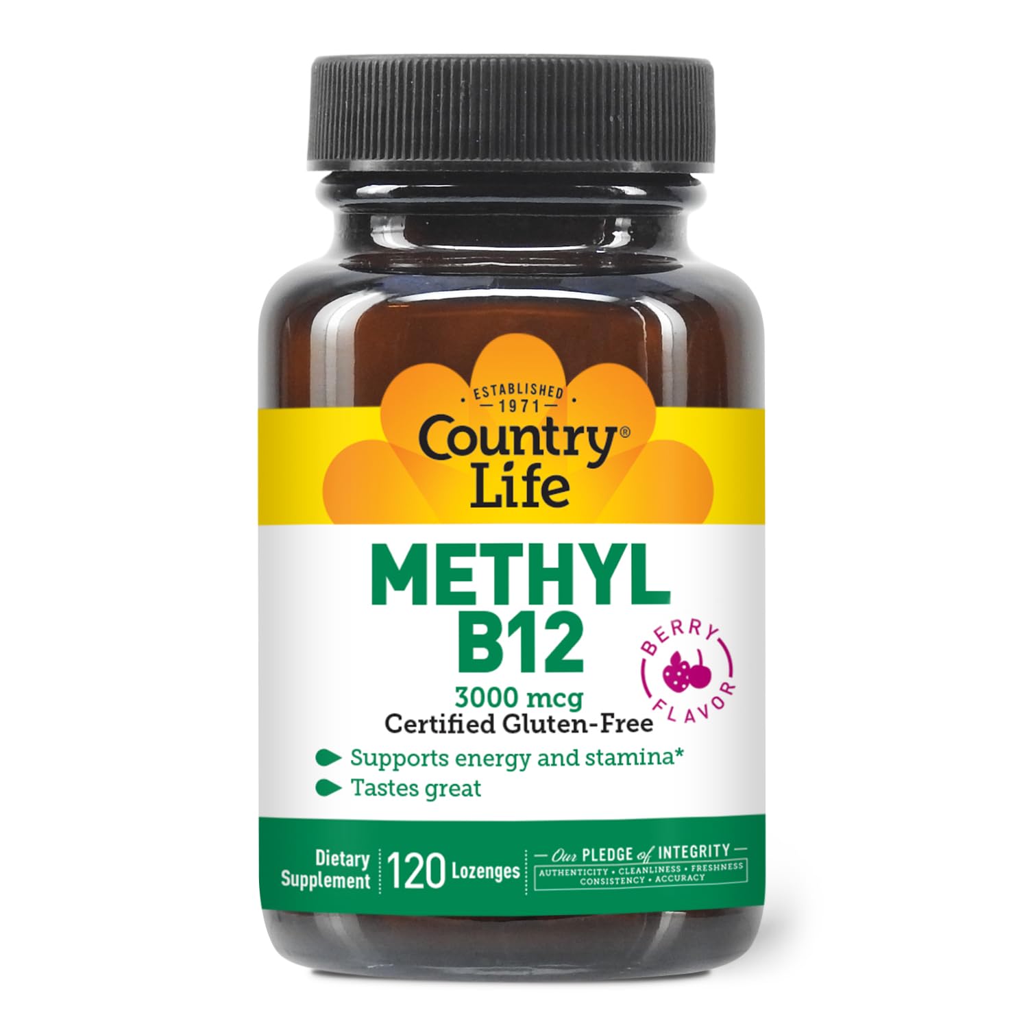 Country Life Methyl B12 Lozenges on tongue demonstrates berry flavor enjoyment