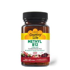 Country Life Methyl B12 lozenges blister closeup highlights quick absorption.