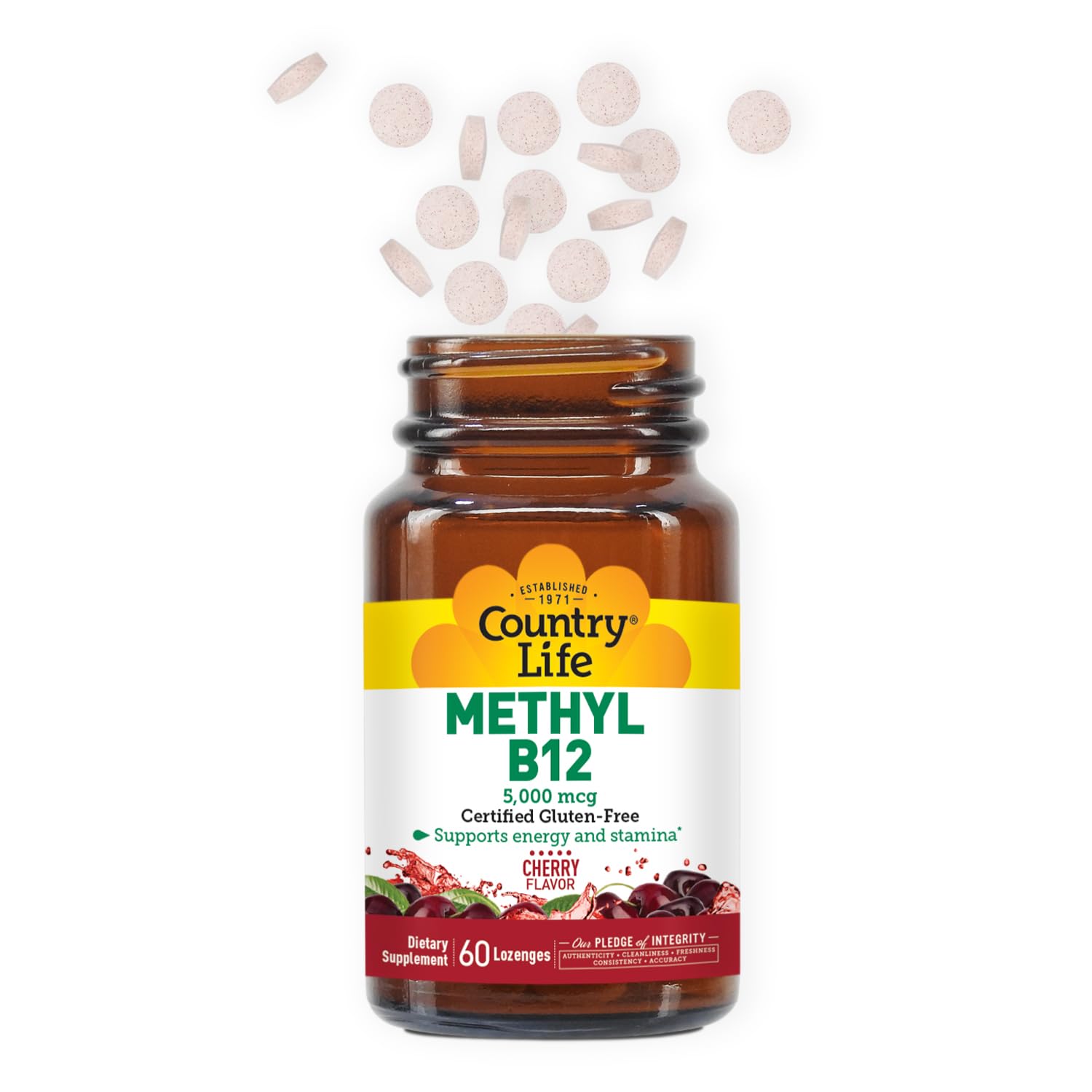 Country Life methyl B12 lozenges daily-use display for on-the-go supplementation