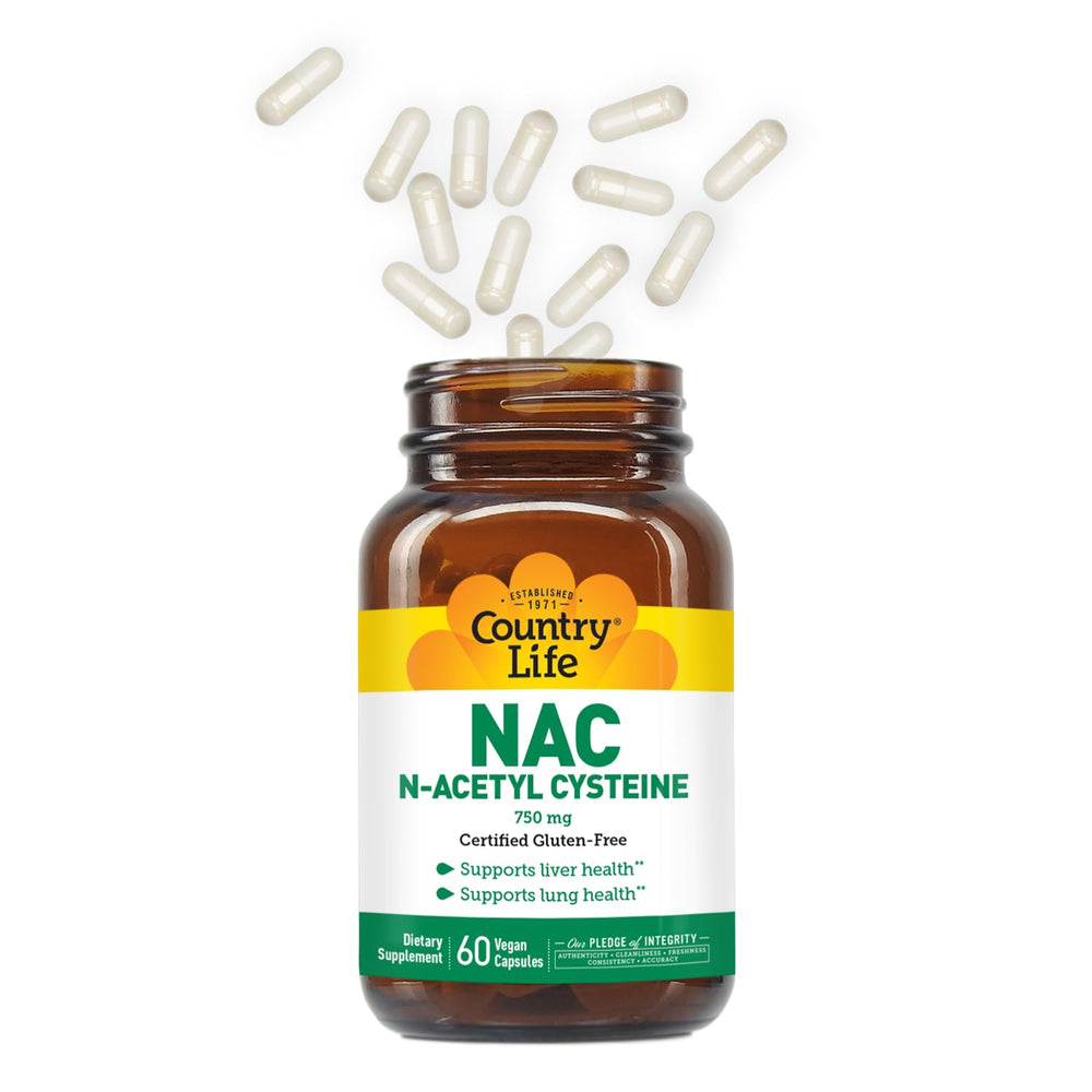 Country Life NAC bottle with easy-dosing label for daily routine.